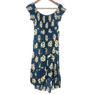 Vintage Y2K Dress Sz M Fairy Cottage Smocked Midi Flowy Feminine Coquette Boho